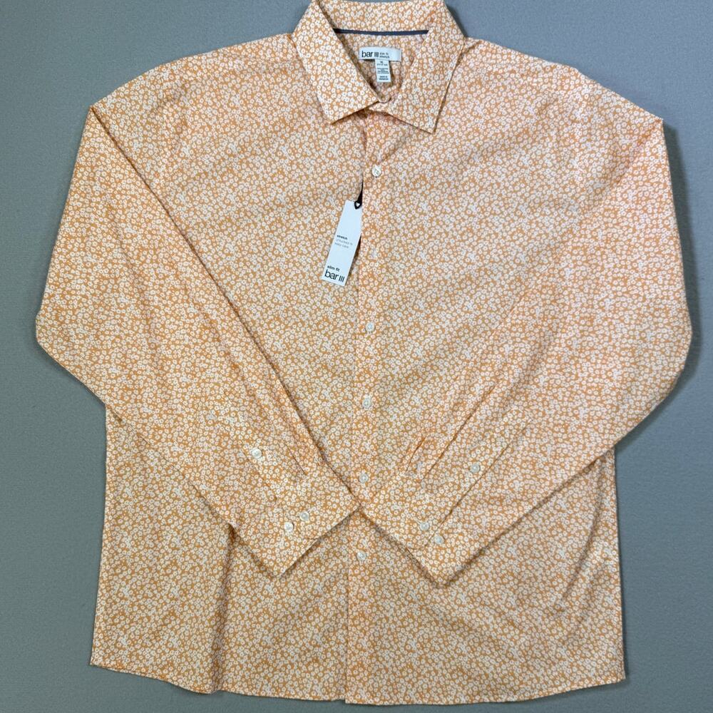 Bar III Men's Slim-Fit Wave Floral Dress Shirt, Apricot XL 17-17.5 $70
